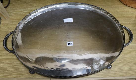 Walker & Hall plated gallery tray 69cm handle-handle